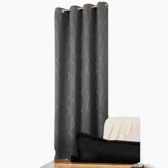 2 Panels Blackout Curtains Dark Gray Gold Accents Grommet Hanging 52” x 84” READ - Picture 5 of 13